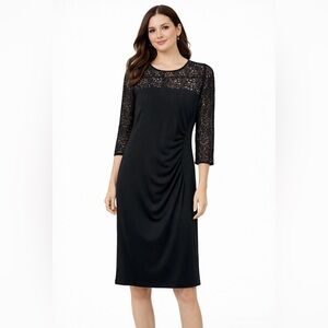 St. John Crocheted Knit LBD Little Black Dress Midi Knee Length Dress Women’s 10